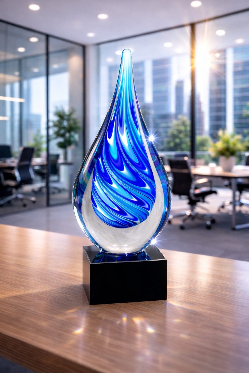 Blue/White Teardrop On Black Glass Base